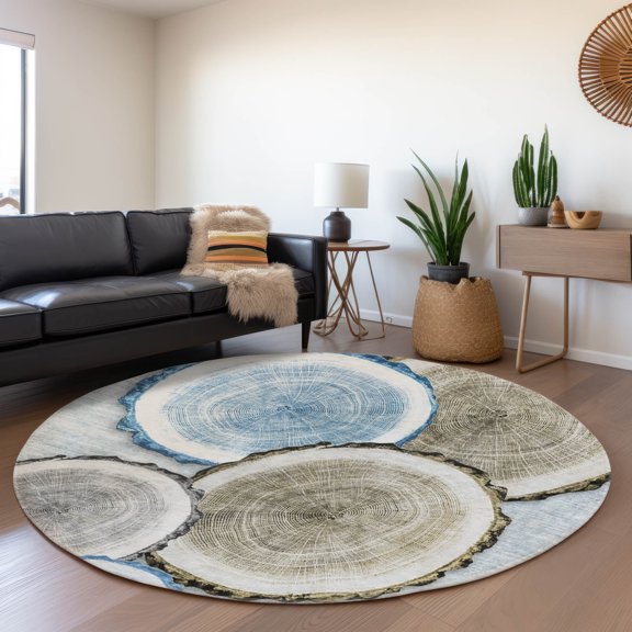Addison Rugs Mayfield Washable Transitional Organic Blue Round Rug, 8' x 8'