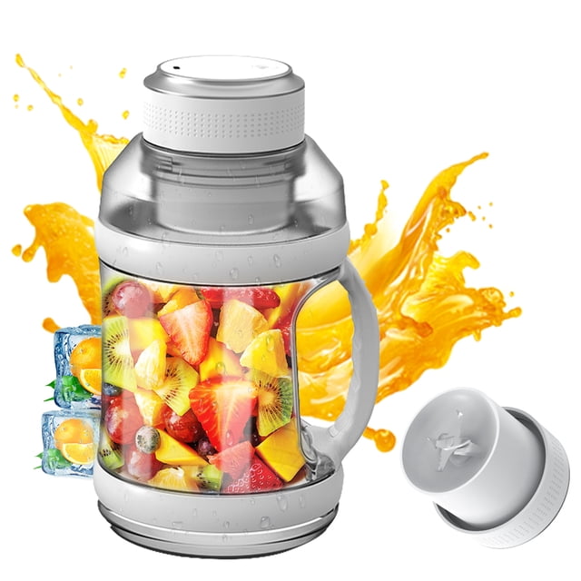 Graflsoa 2L Portable Electric Juice Blender with Built-in Battery, 18000RPM High-Speed Motor, Food-Grade PC & Stainless Steel, White/Black, Includes Type-C Cable & Hand Rope