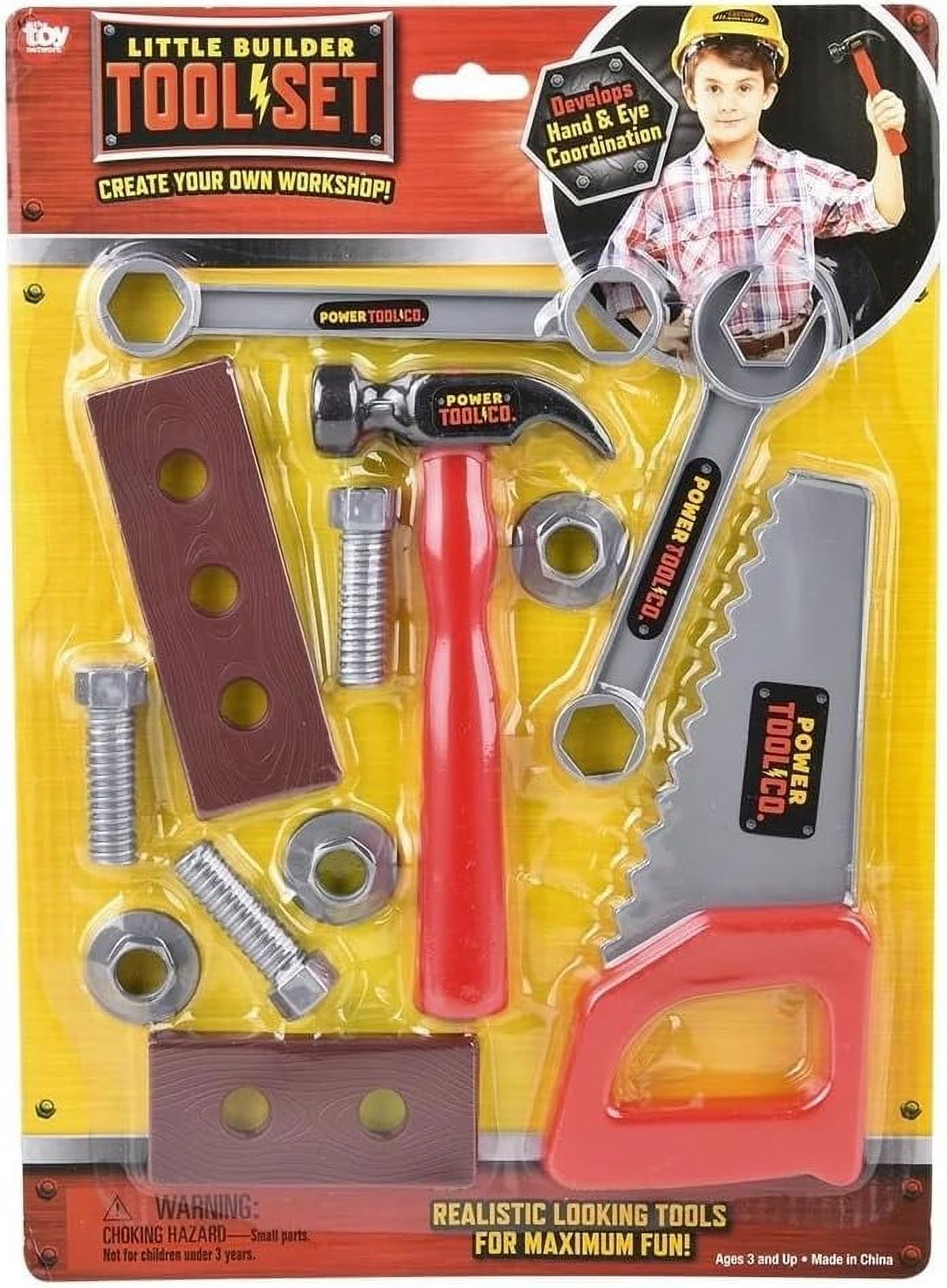 Handyman Manual Tool Set Playset (12-Piece Pack) Perfect for Handyman Kids Ages 3+. 6" Plastic Hammer, Screwdriver, Ruler, Bolts and Screws, Range. (Hats, Handyman Tool Set, H0012)
