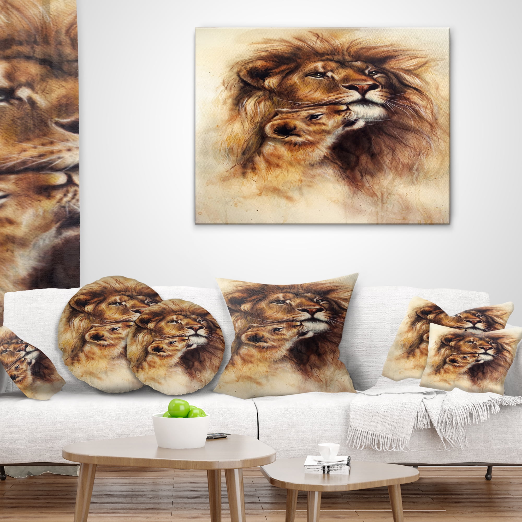 Designart Loving Lioness - Animal Throw Pillow - 18x18