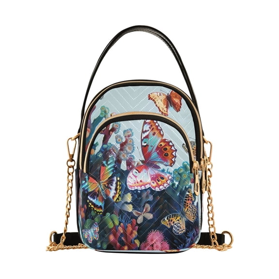 ALAZA Chain Crossbody Bags for Women Abstract Butterfly Coral Shoulder Handbag Phone Purse