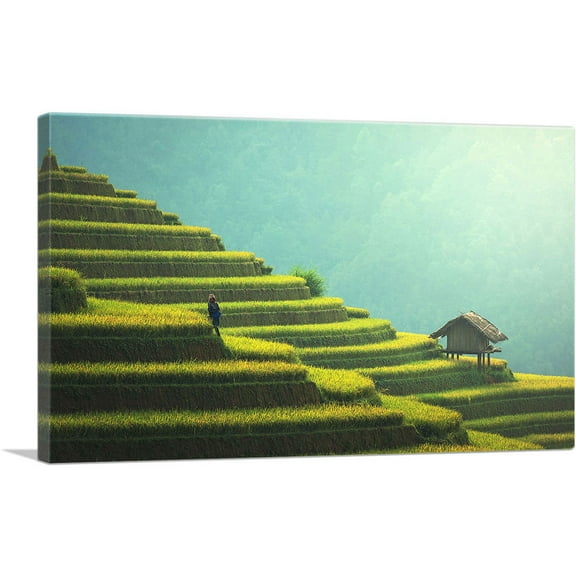 ARTCANVAS Pyramidal Rice Fields Canvas Art Print - Size: 26" x 18" (0.75" Deep)