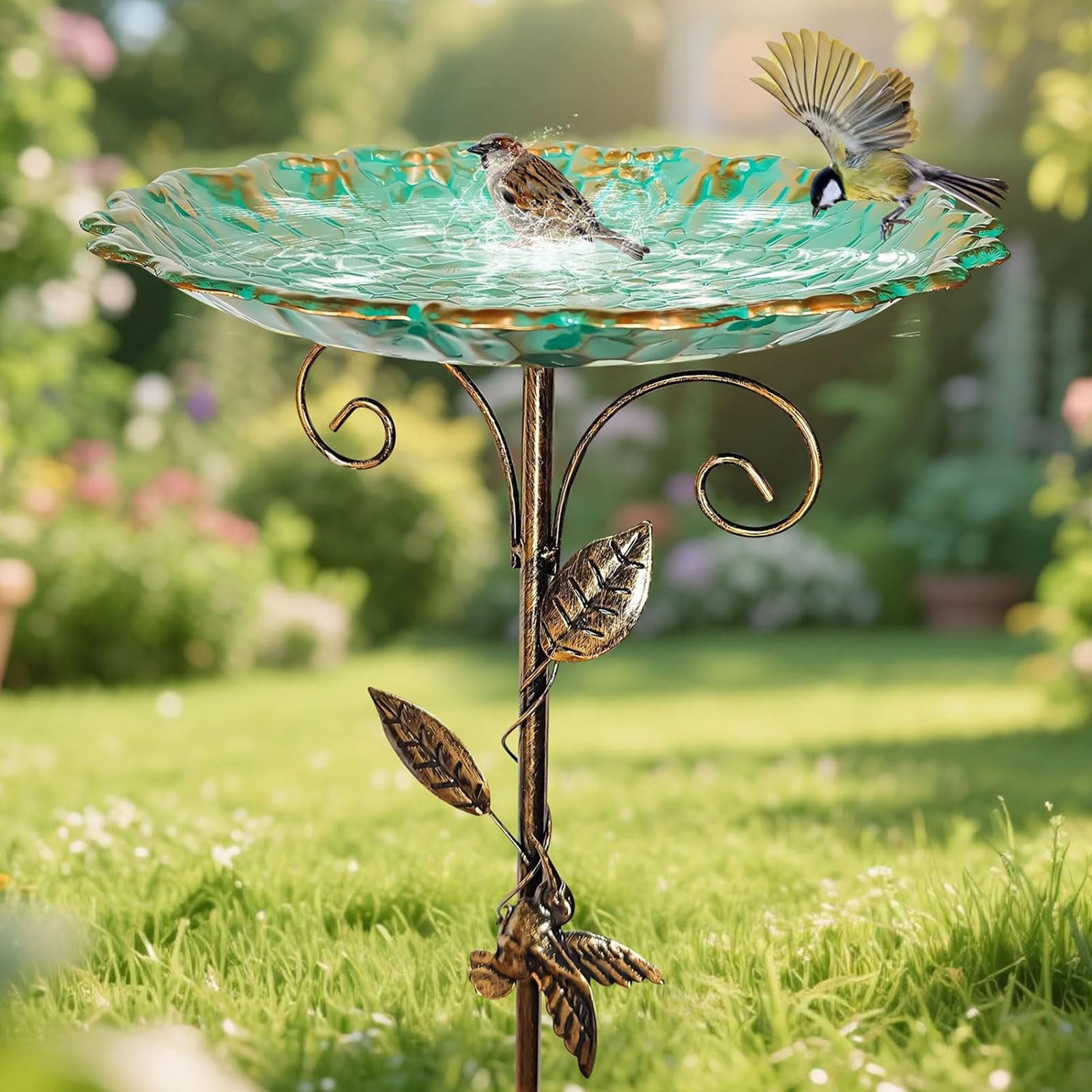 Large 77cm Garden Metal Bird Bath Standing Water Bowl for Wild Birds Outdoor Decor