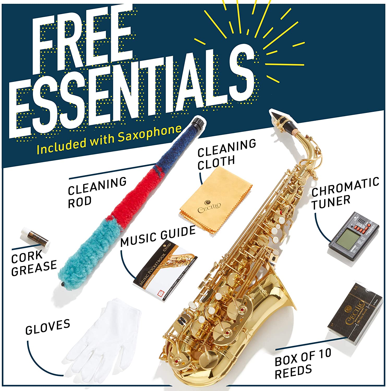 Mendini By Cecilio Eb Alto Saxophone - Case, Tuner, Mouthpiece, 10 Reeds, Pocketbook- MAS-BK r E Flat Musical Instruments - image 4 of 8