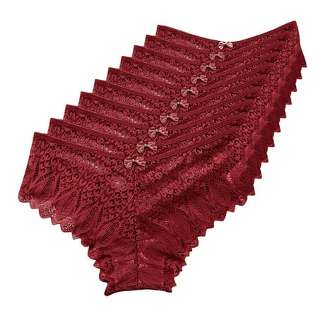QYZEU Underpants for Women 10pcs Comfy Soft Panties Seamless Cotton Panties Crochet Lace Panty Stylish Hollow Out Underwear Large Breathable Underwear Red XL