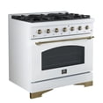thumbnail image 2 of Forno Antico 36-Inch Freestanding Gas Range, White, Antique Brass Design, 6 Burners, Convection Oven, 2 of 10