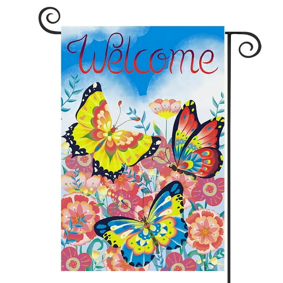 DMERBYL Spring Welcome House Flags, Decorative Butterfly Art Garden Flags Double Sided 12”×18”, Flower Floral Yard Flag Banner Summer Seasonal Outdoor Decor