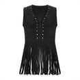 thumbnail image 4 of Women's Western Fringe Vest Sleeveless Faux Suede Cowgirl Jacket 70s Hippie Tassel Trim Open Front Cardigan Outfit, 4 of 7