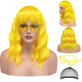 thumbnail image 1 of LOHO WONDERZ Juego de peluca ondulada y gafas de sol - Peluca ondulada de 15 pulgadas con flequillo - Pelucas rizadas hasta los hombros resistentes al calor para mujeres - Disfraz de despedida de solt, 1 of 1