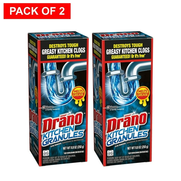 Drano Kitchen Granules Drain Clog Remover and Cleaner, Unclogs Drains and Pipes from Grease or Cooking Oil, 8.8 oz (PACK of 2)