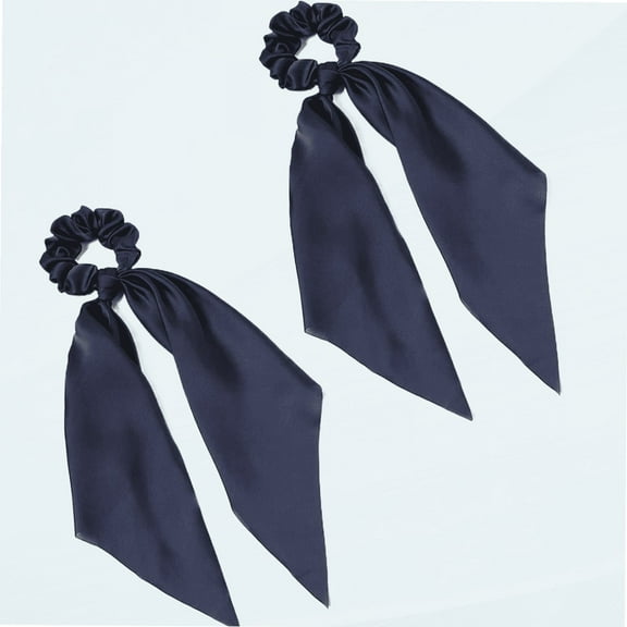 Pack of 2 Knotted Bow Hair Scrunchies Elastic Hair Scarf Black Hair Ties Bands Satin Hair Ribbon Scrunchy Red Ponytail Holder for Women and Girls (Navy blue)