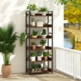 thumbnail image 3 of Costway 6-Tier Bookshelf Open Display Shelves Storage Rack Metal Frame with 4 Hooks Rustic, 3 of 10