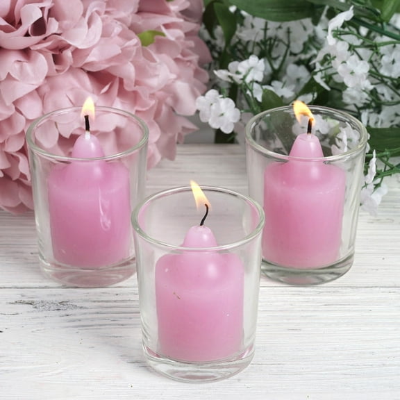 Efavormart Set of 12 Clear Glass Holders and Lavender Wax Candles Ideal for Aromatherapy Weddings Party Favors Home Decoration