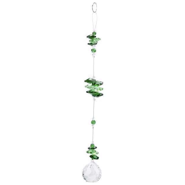 Colgante hecho a mano, colgante, prismas de cristal verde, lámpara de araña de bolas, decoración de ventana de Navidad