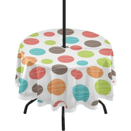 

SKYSONIC Polka Dots Round Tablecloth 60 Waterproof Spillproof Polyester Fabric Table Cover with Zipper Umbrella Hole for Outdoor Patio Garden Dining Party