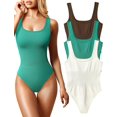 thumbnail image 1 of Women's 3 Piece Bodysuits Sexy Ribbed Sleeveless Square Neck Sleeveless Tank Tops Bodysuits, 1 of 5