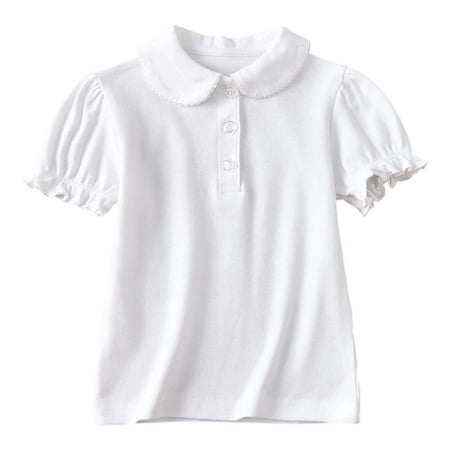 VNKIDY Girls Tees Shirt Short Sleeve Buttoned Kids Summer Tops Casual Tees For School Performance Everyday Wear Comfortable Stretch Elastic Waist Trendy Tops
