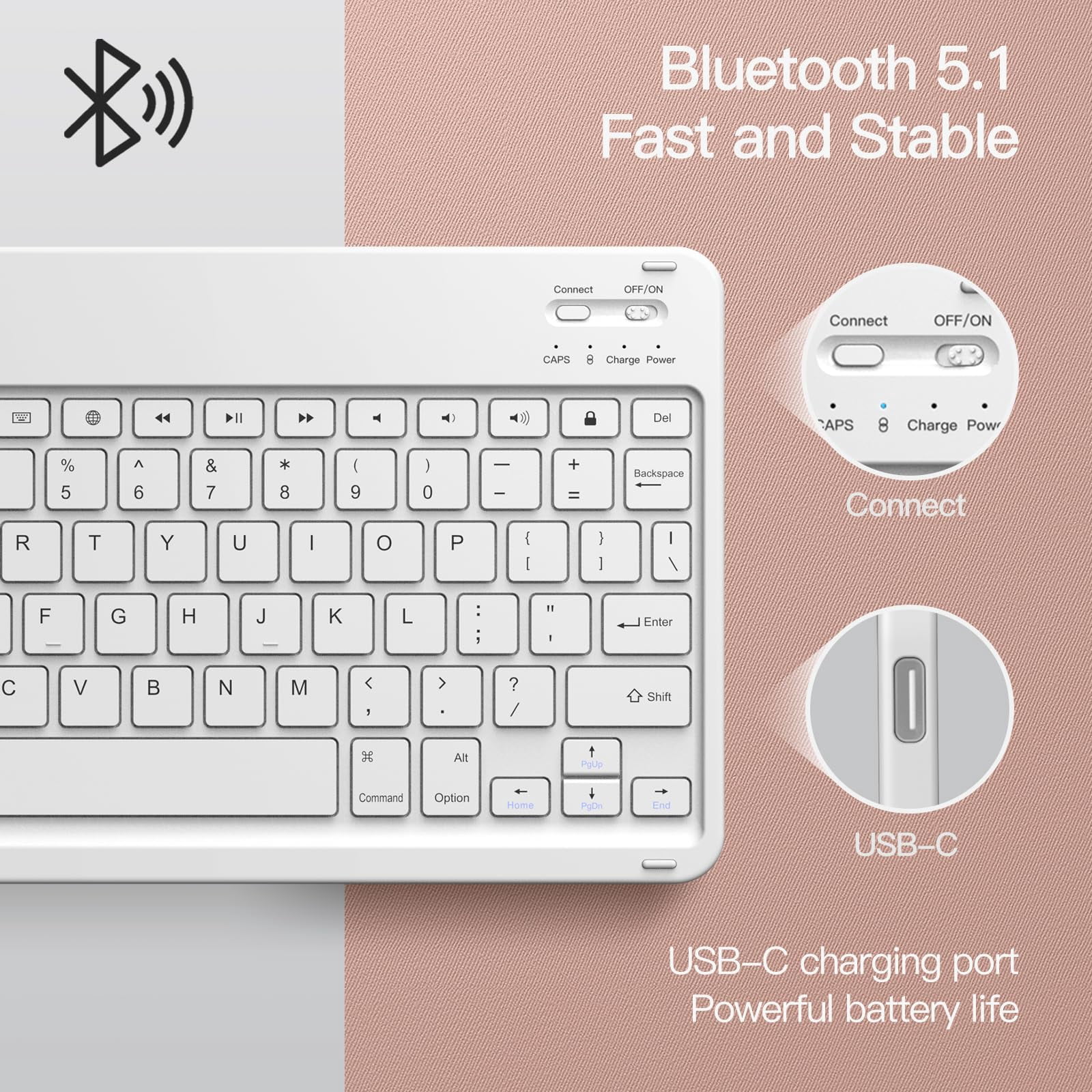 JETech Keyboard Case for iPad 10.2-Inch (2021/2020/2019 Model, 9th/8th/7th Generation) with Pencil Holder, Magnetic Detachable Bluetooth Wireless Keyboard, Soft TPU Back Stand Cover (Rose Gold)