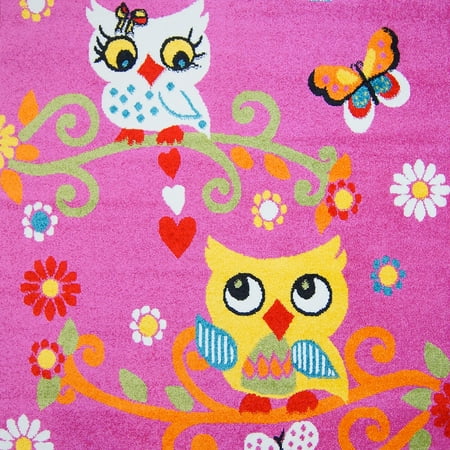4x6 Kids Rug Ladole Rugs Adorable Cute Durable Soft Modern Moda Collection Kids Area Rug Carpet with Owl Pink, 4x6 ()