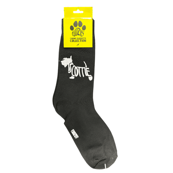 Novelty Crew Socks with Silhouette Scottie Dog Print, One Size Fits Most Women, Men, Funny, Cute Gift Idea for Dog Lovers, Comfortable, Stylish, Perfect for Daily Wear, Black