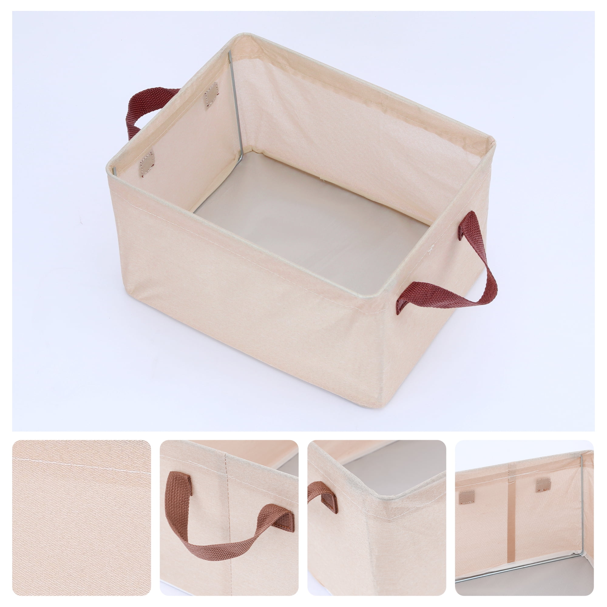 Unique Bargains Fabric Storage Bin with Handles, Collapsible Basket Beige 12*9.5*8in