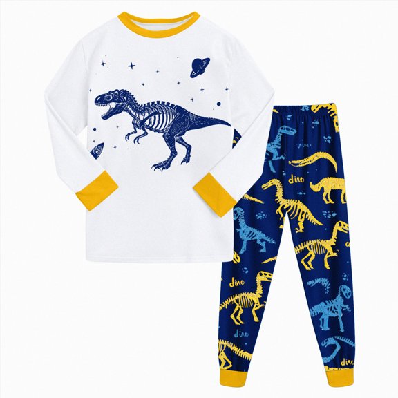 Boys Loose-fit Pajamas Long Sleeve Top and Pants Pajama Set for Big Boys 6-12 Months 12-24 Months 2t 3t 4t 5t 6t 7t 8t 9t Children(Yellow,3-4 Years)