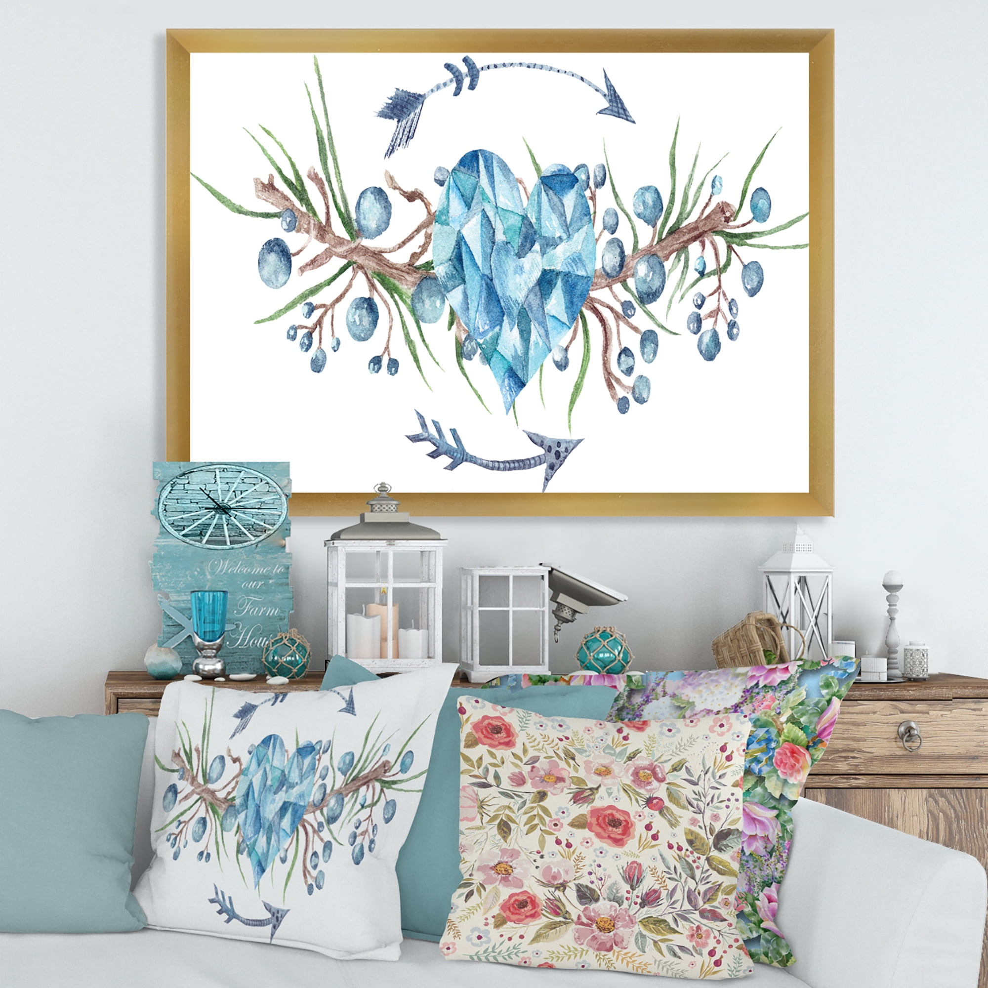 Designart 'Fresh Tribal Vignette Wild Forest Wreath Design On White II' Traditional Framed Art Print