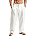 thumbnail image 2 of cfhntfmh Mens Wide Leg Pants Business Casual Dress Pants Pleated Beach Loose Fit Trousers with Pockets (White,X-Large), 2 of 6