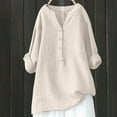 thumbnail image 2 of Womens Tops Solid Color V-Neck Button Long Sleeved Shirt Plus Size Shirts,Beige,L, 2 of 3