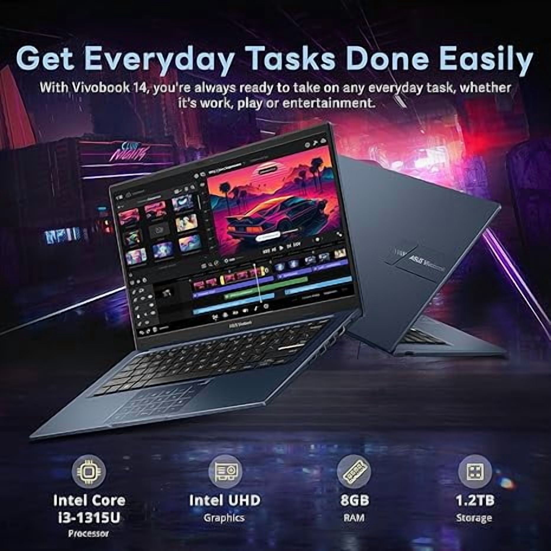ASUS Vivobook 14 14" FHD Laptop, Intel Core i3 1315U, 8GB RAM, 1.2TB Storage(256GB SSD+1TB Docking Station Set), Intel UHD Graphics, 720p Camera, Windows 11 Home, Quiet Blue