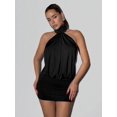 thumbnail image 4 of Black X GloRilla High Neck Backless Ruffle Mini Bodycon Dress Club Night, 4 of 5