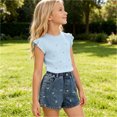 thumbnail image 4 of Cethrio Girls Summer Outfit Sets, 2 Piece Party School Short Sleeve Kids Clothing Sets Light Blue Size 3-4T, 4 of 8
