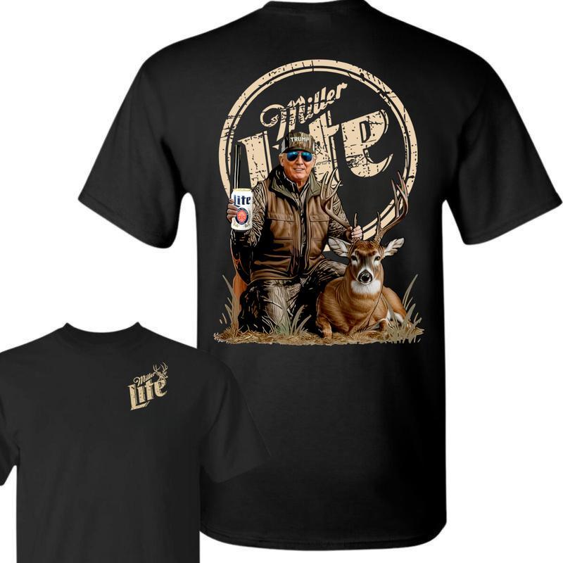 2sided Hunter men With Miller Lite Beer T HFN. Camo Hunter men