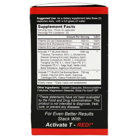 Fusion Diet Systems - Activate T Black Hardcore Testosterone Booster - 90 Capsules