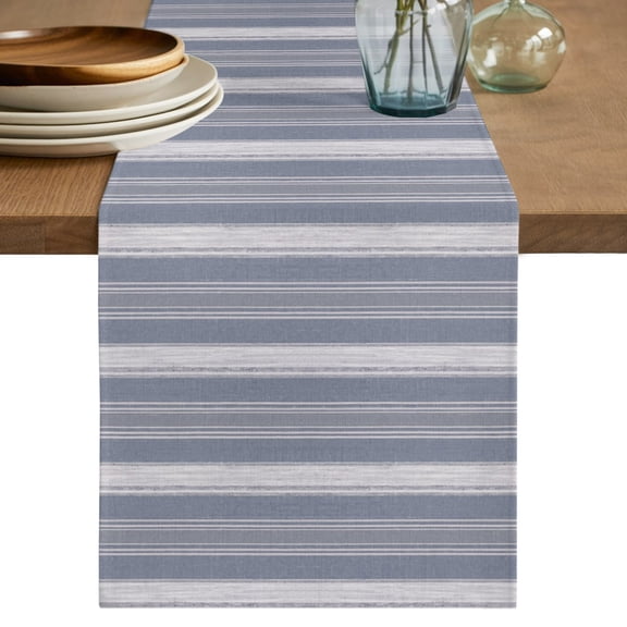 Blue Grey Striped Short Table Runner 60 Inches Long,Farmhouse Stripes Modern Abstract Art Cotton Linen Table Runners Dresser Scarves,Fabric Tabletop Scarf Furniture Cover for Dinner Party 13"x60"