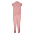 thumbnail image 3 of Scyoekwg Two Piece Outfits For Women Solid Color Short Sleeved Round Neck Top Casual Wide Legs Pants Set (Pink,M), 3 of 4