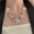 thumbnail image 2 of Starfishes Fashion Jewelry Sea Theme Pearls Jewelry Shell Pendant Necklace Alloy Texture for Women, 2 of 8