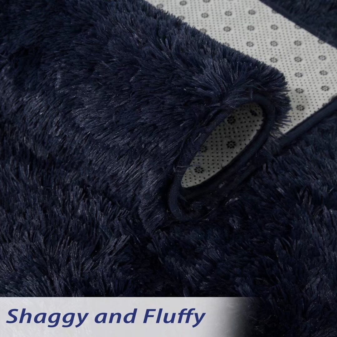 ZACOO 4'x6' Shag Area Rug Dark Navy Blue Indoor Ultra Soft Plush Rugs for Living Room, Non-Skid Nursery Faux Fur Rugs for Kids Room Home Decor