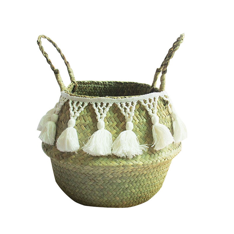 Seagrass Woven Storage Wicker Basket Flower Plant Straw Pots Bag Home Decor 