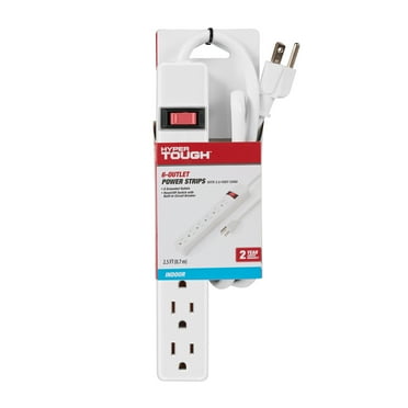 Hyper Tough  6-Outlet Power Stríp with 2.5-Foot Cord , White，15A，125V-60Hz