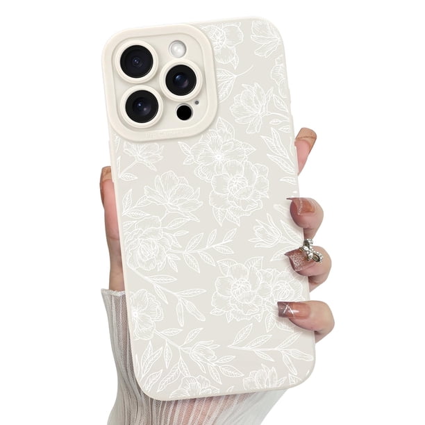 Funda de teléfono MZELQ para iPhone 15 Pro Max de silicona con estampado floral blanco