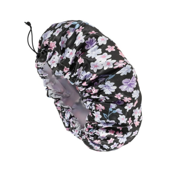 Unique Bargains Women's Flowers Bath Cap Pink Purple Floral Design 1 Pc
