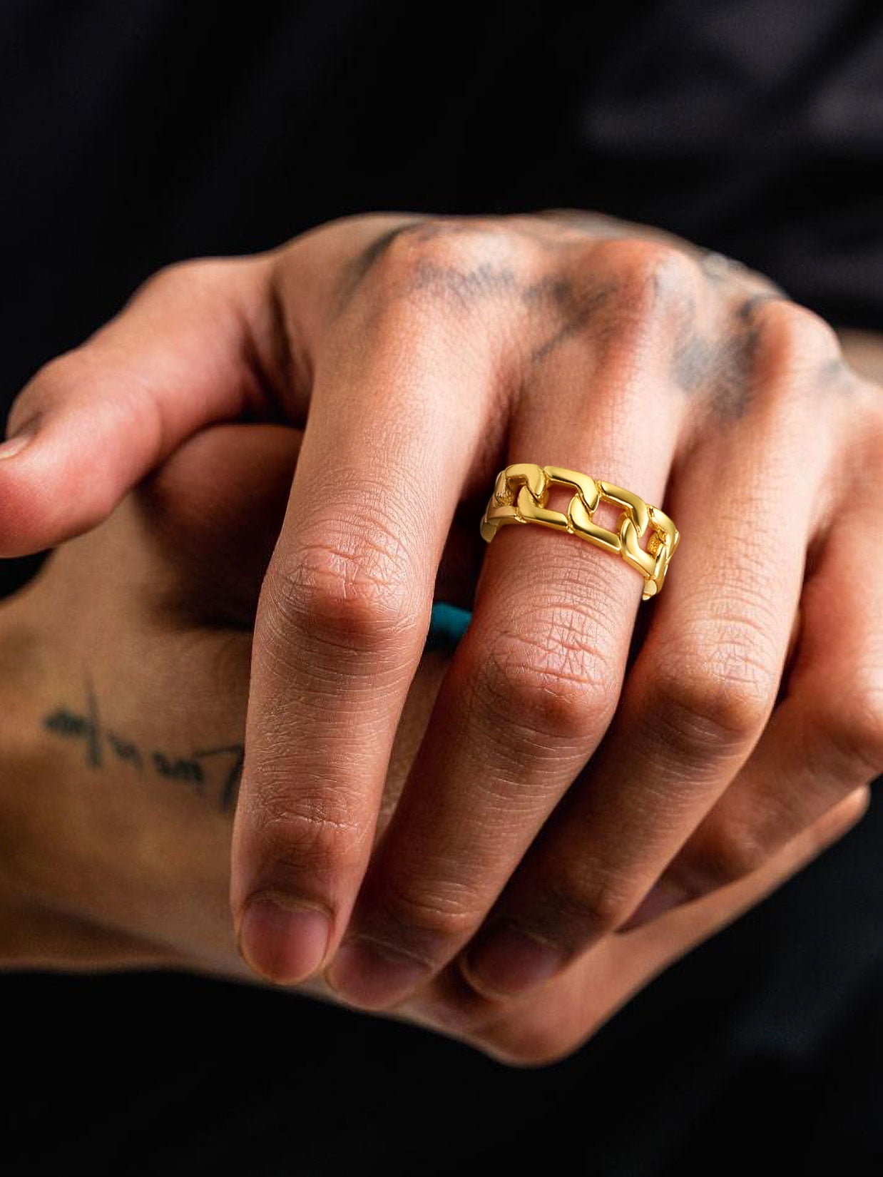 ChainsProMax Link Ring for Men 18K Gold Plated Stainless Steel Hip