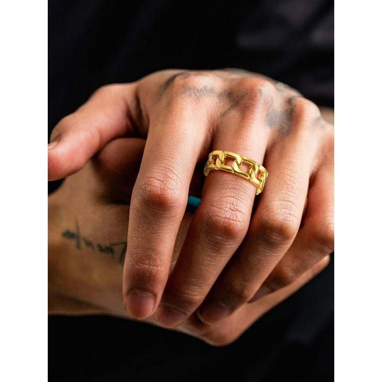 ChainsProMax Link Ring for Men 18K Gold Plated Stainless Steel Hip