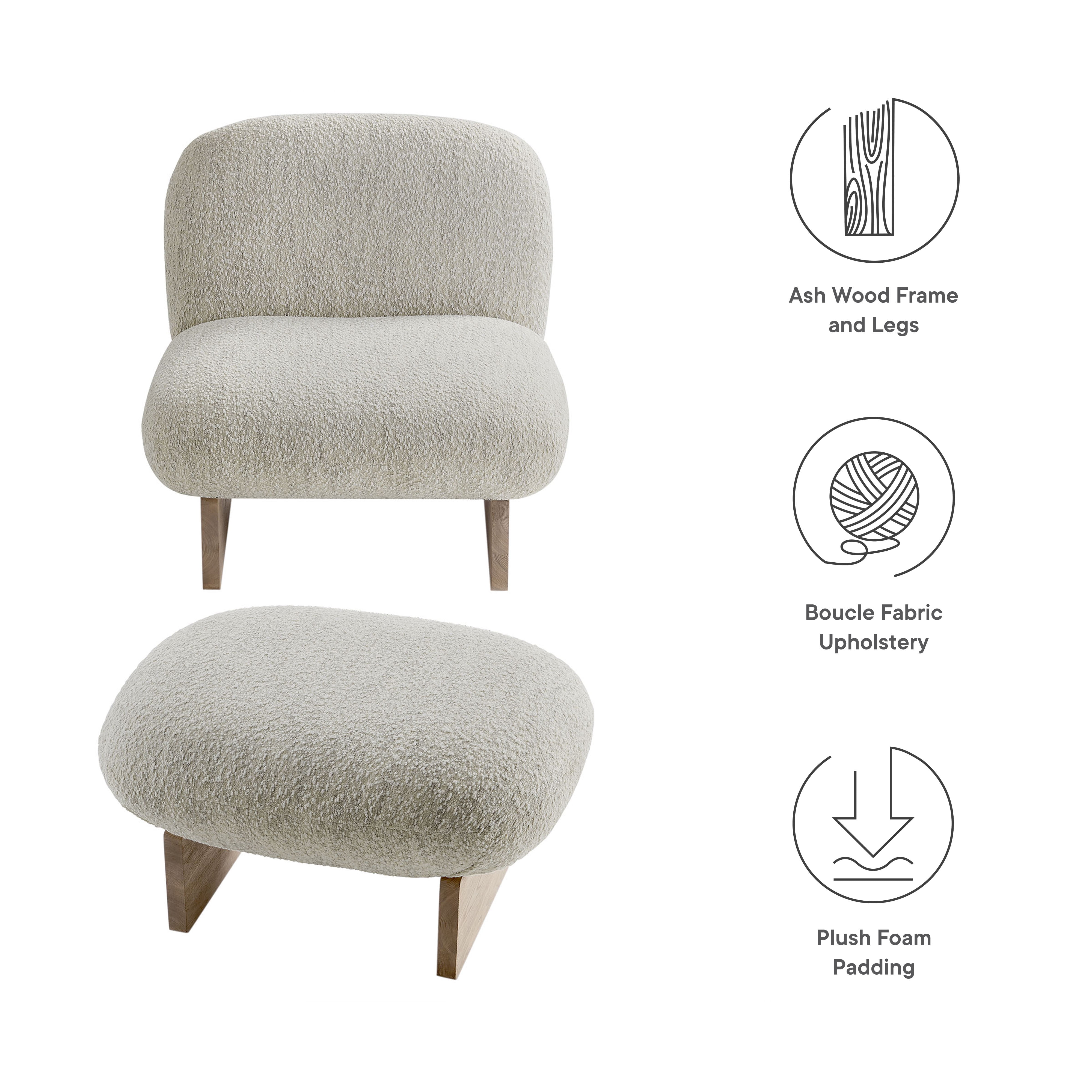 Accent Chair and Ottoman, Oak Brown, Fabric, Wood, Living Room Lounge Cafe Lobby Hospitality Restaurant, Modern Contemporary, HB37362