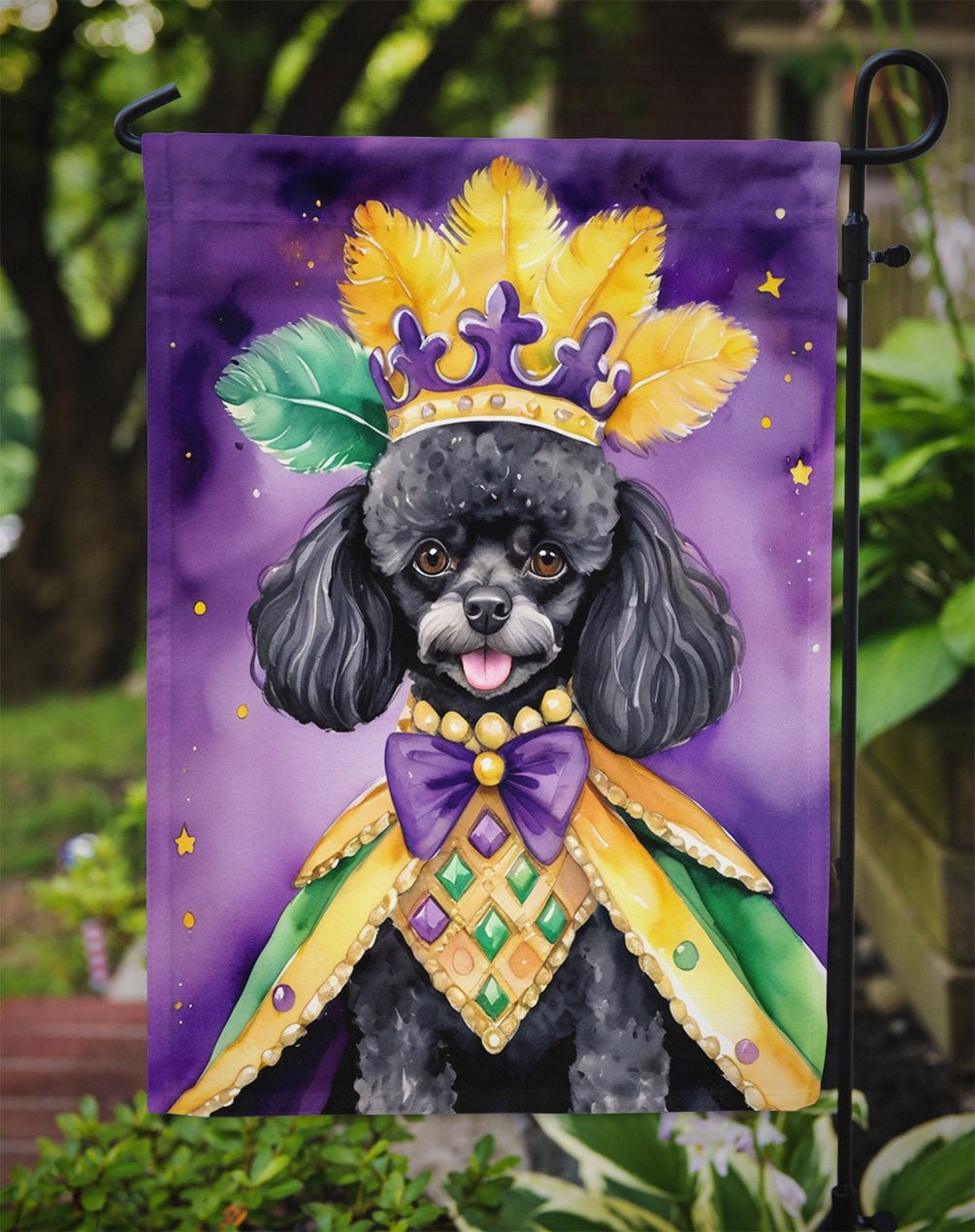 Black Poodle King of Mardi Gras Garden Flag 11.25 in x 15.5 in