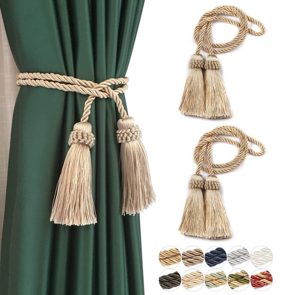 Curtain Tiebacks Handmade Decorative Curtain Holdbacks Rope with Tassel (Gold, 2P)