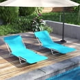 thumbnail image 2 of Costway 2 PCS Outdoor Folding Chaise Lounge with Carry Strap, Metal Frame for Patio Poolside Navy, 2 of 10
