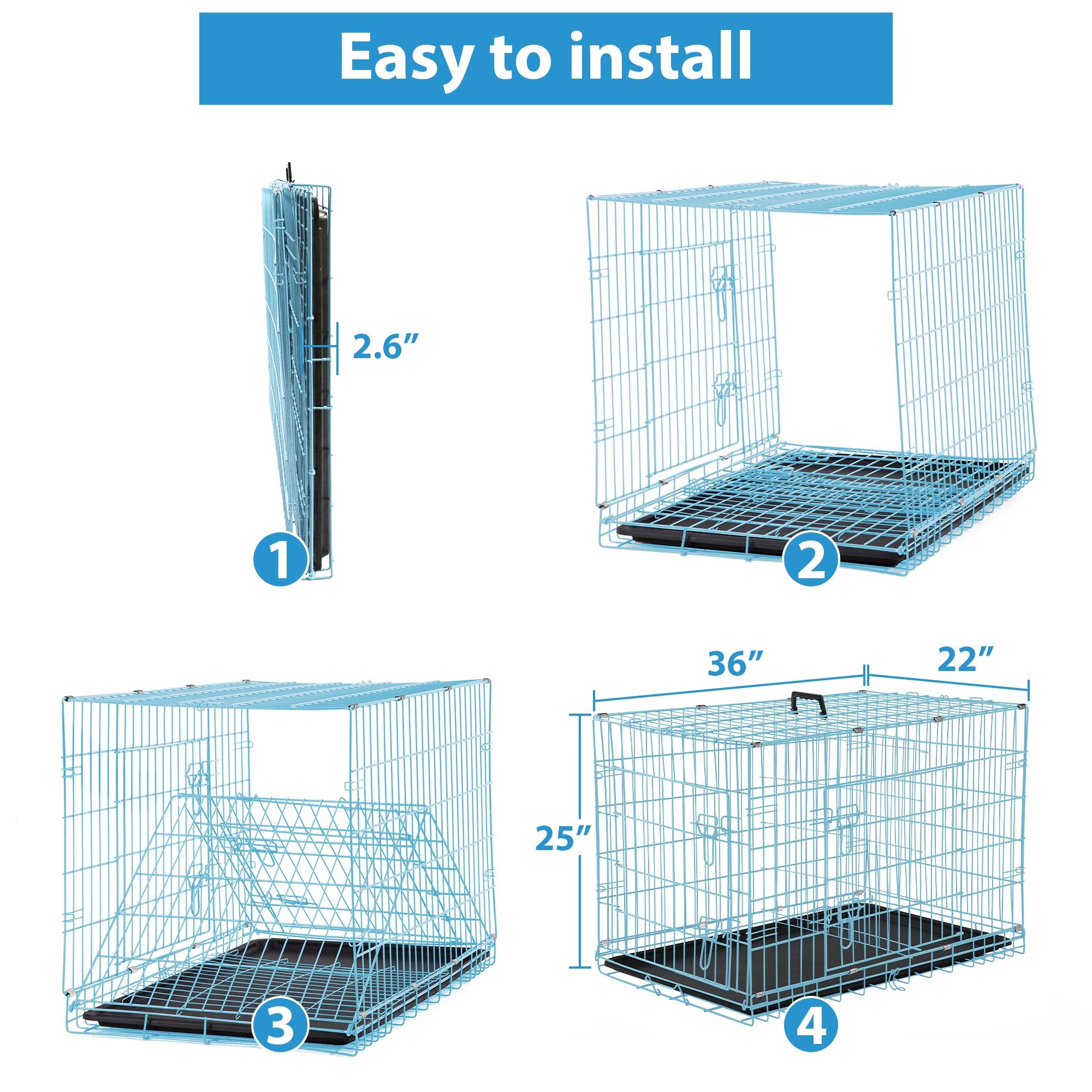 CL.HPAHKL 36 Inch Medium Dog Cages for Inside, Portable Foldable Metal Crates for Dogs with Double Door & Removable Tray Medium Wire Dog Kennel with Divider for Small Puppy, Cat Indoor Outdoor, Blue