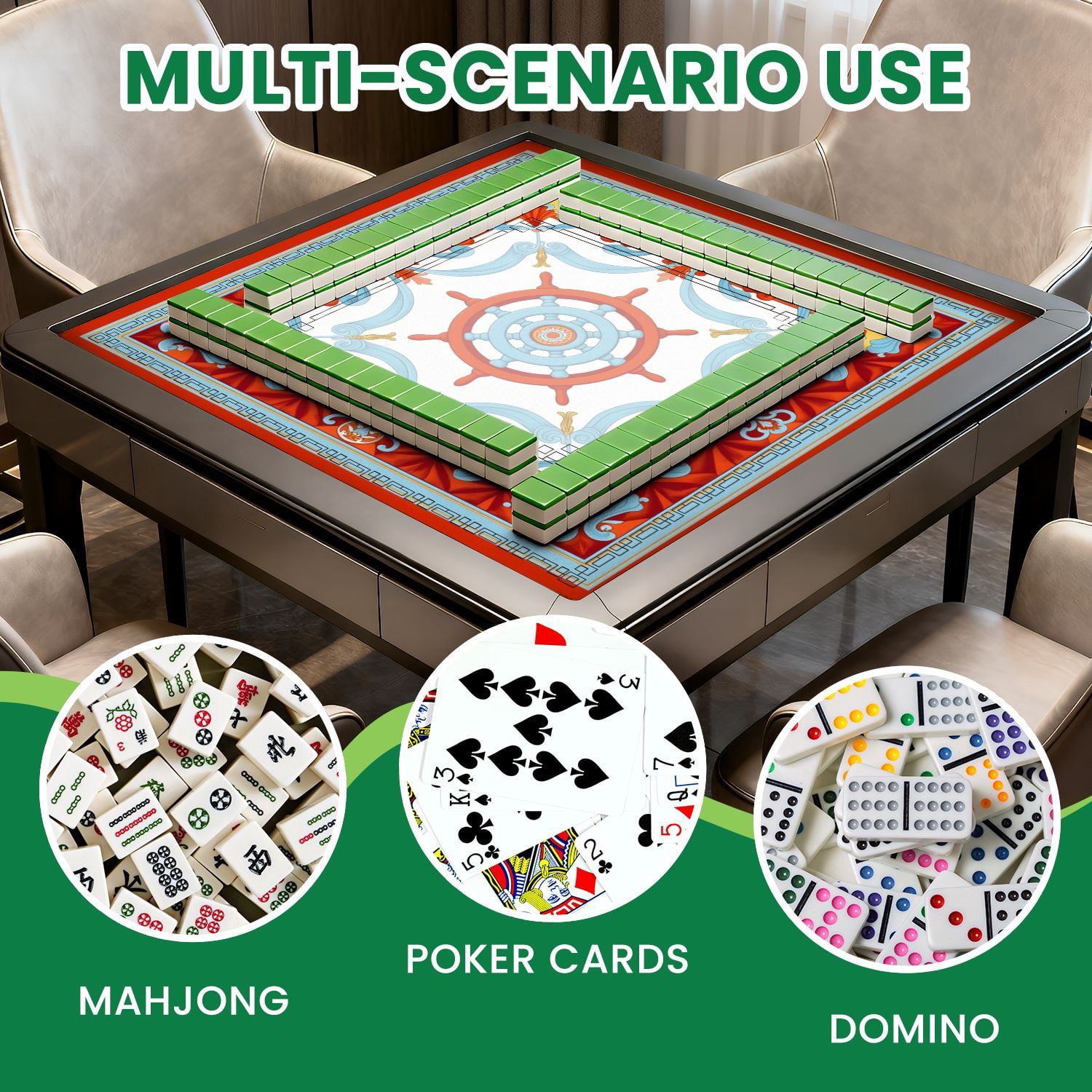 Mahjong Mat 31.5" x 31.5" Nautical Ship Wheel Red Blue Orange Ornamental Design Non-Slip Noise Reduction American Mahjong Tiles Table Cover for Dominoes Poker Card Board Games Gift